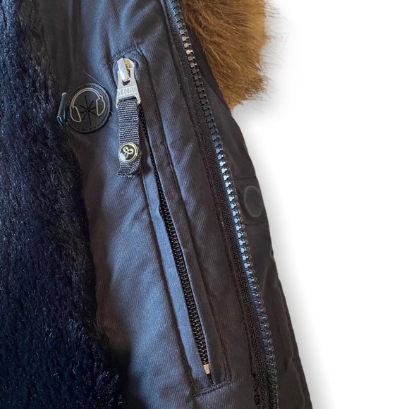 TNA Black Aspen Parka Long Brown Fur Trim Winter Jacket - Picture 14 of 16